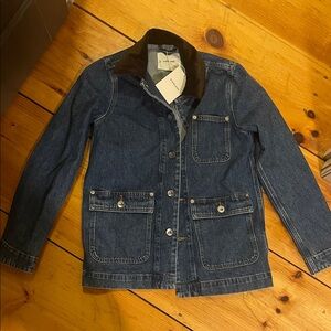Everlane Blue Denim Jacket with Dark Brown Collar NWT